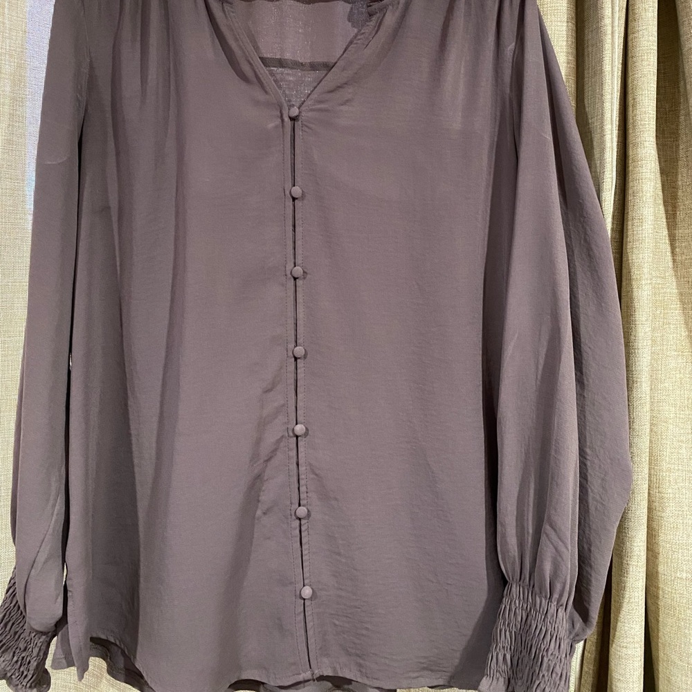 Taupe blouse, soft and versatile, like new.
